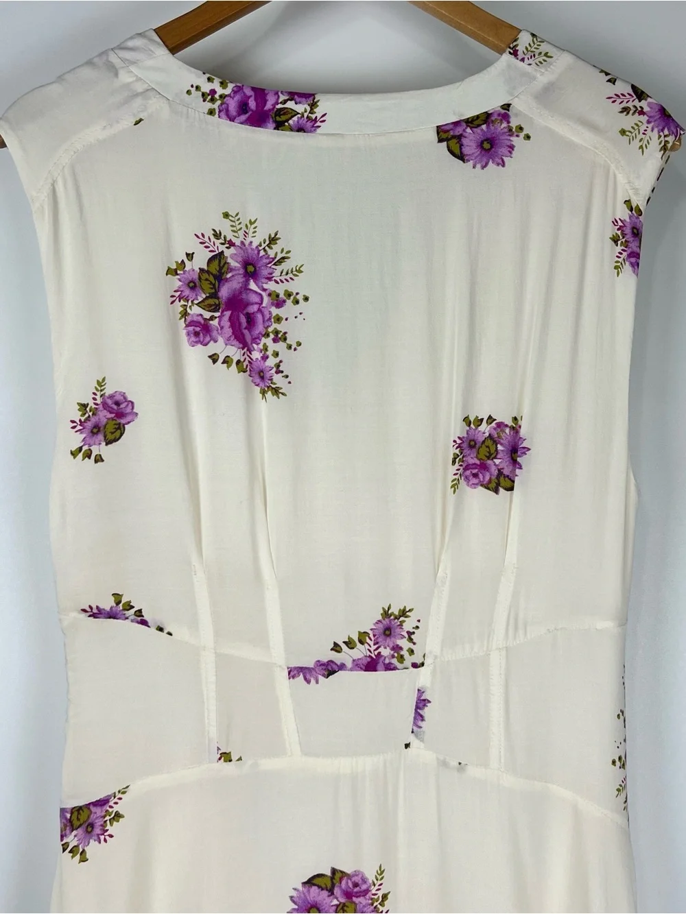 Free People Birdie Floral High-Low Midi Dress Feminine Boho Ivory Purple Size 8
